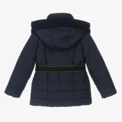 Girls Navy Blue Hooded Puffer Coat