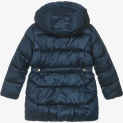 Girls Navy Blue Hooded Puffer Coat