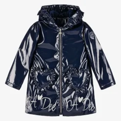 Girls Navy Blue Hooded Raincoat