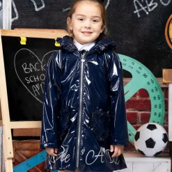 Girls Navy Blue Hooded Raincoat
