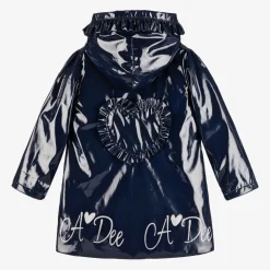 Girls Navy Blue Hooded Raincoat