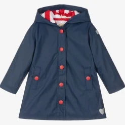 Girls Navy Blue Hooded Raincoat