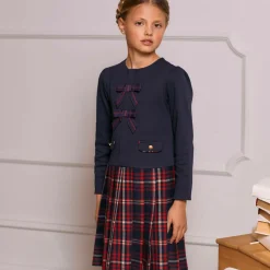 Girls Navy Blue Jersey & Tartan Flannel Dress