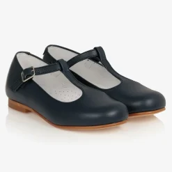 Girls Navy Blue Leather T-Bar Shoes