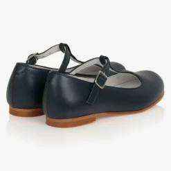 Girls Navy Blue Leather T-Bar Shoes
