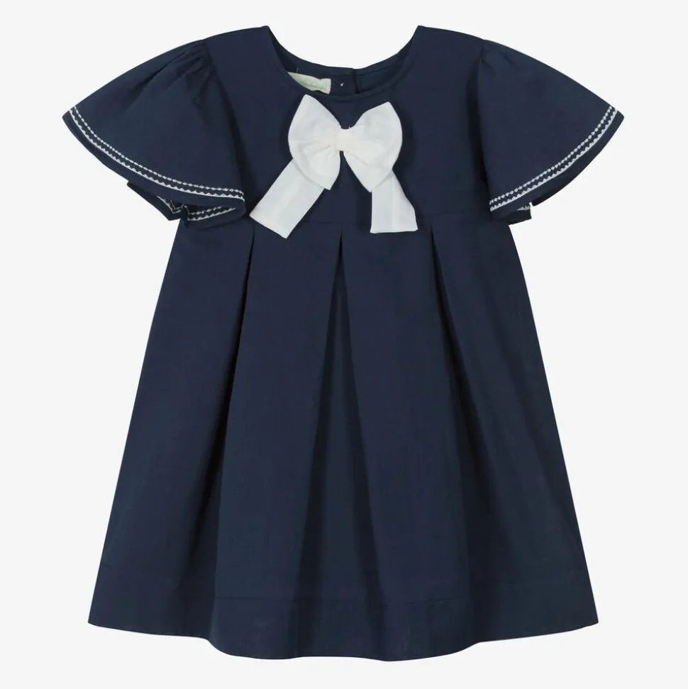 Girls Navy Blue Linen & Cotton Dress