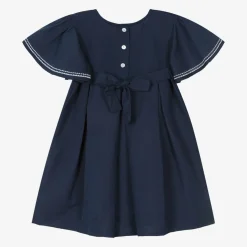 Girls Navy Blue Linen & Cotton Dress