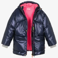 Girls Navy Blue Padded Sequin Coat
