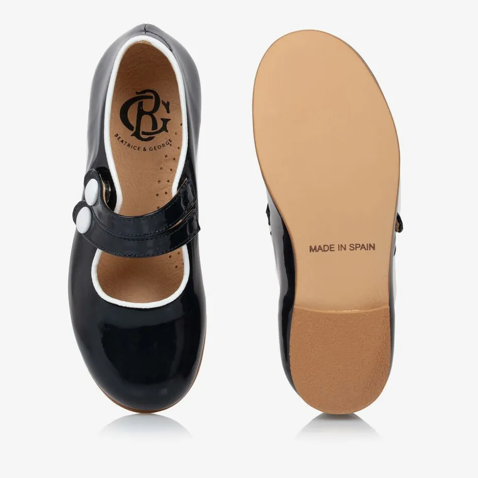 Girls Navy Blue Patent Leather Shoes