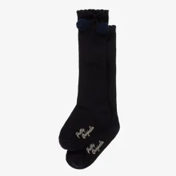 Girls Navy Blue Pom-Pom Cotton Socks