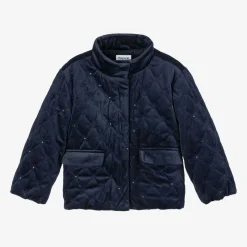 Girls Navy Blue Quilted Velvet Jacket