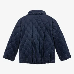 Girls Navy Blue Quilted Velvet Jacket