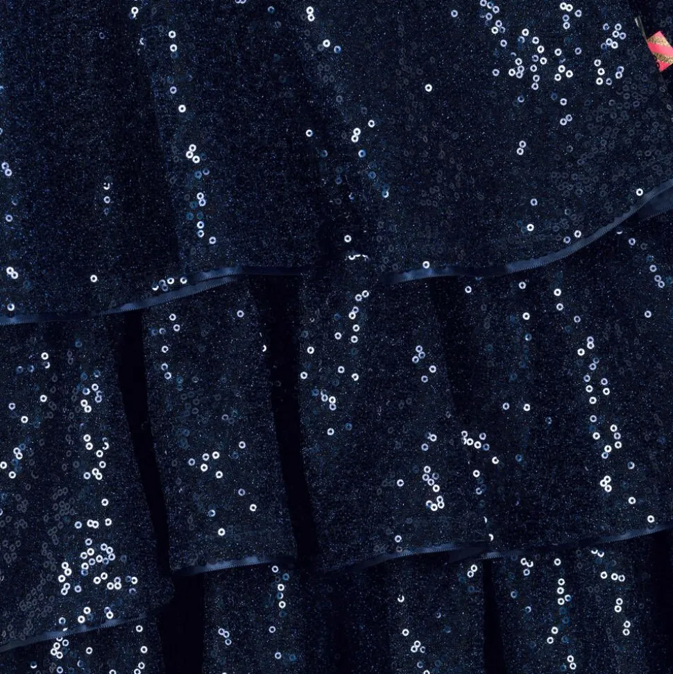Girls Navy Blue Sequin Flounced Dress