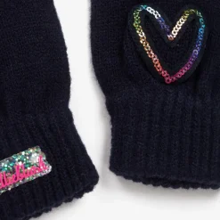 Girls Navy Blue Sequin Heart Gloves