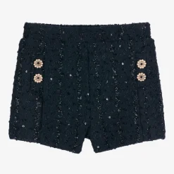 Girls Navy Blue Sequinned Shorts