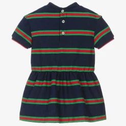 Girls Navy Blue Striped Web Polo Dress