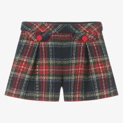 Girls Navy Blue Tartan Tweed Shorts