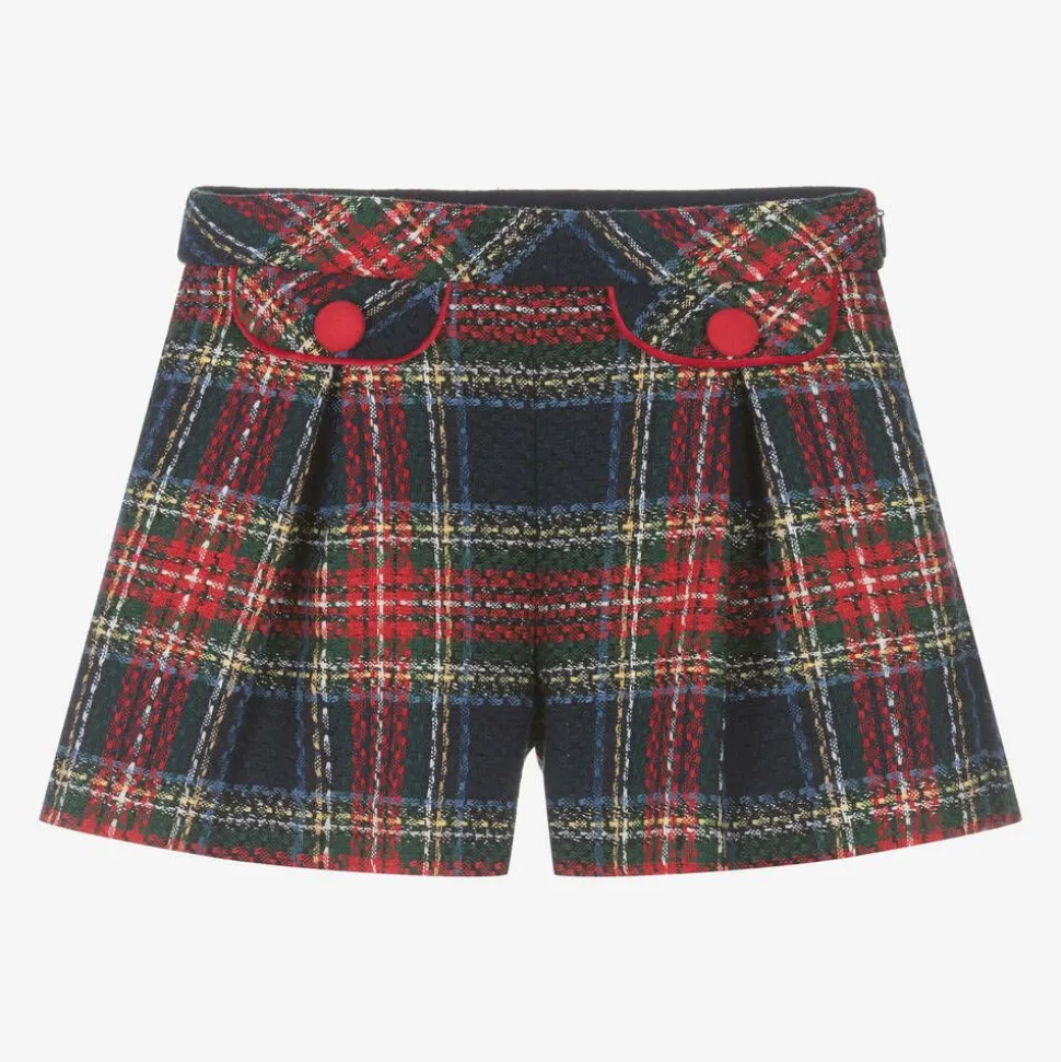 Girls Navy Blue Tartan Tweed Shorts