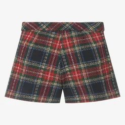 Girls Navy Blue Tartan Tweed Shorts
