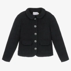 Girls Navy Blue Tweed Blazer