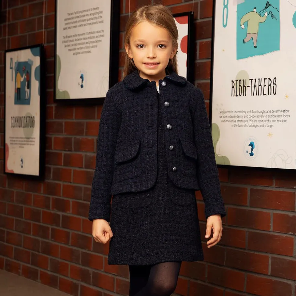 Girls Navy Blue Tweed Blazer