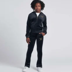 Girls Navy Blue Velour Diamanté Zip-Up Top