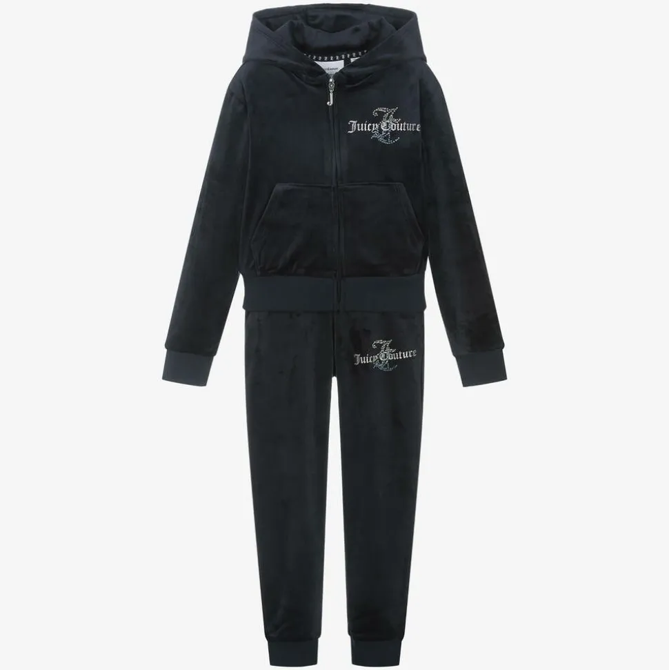 Girls Navy Blue Velour Tracksuit