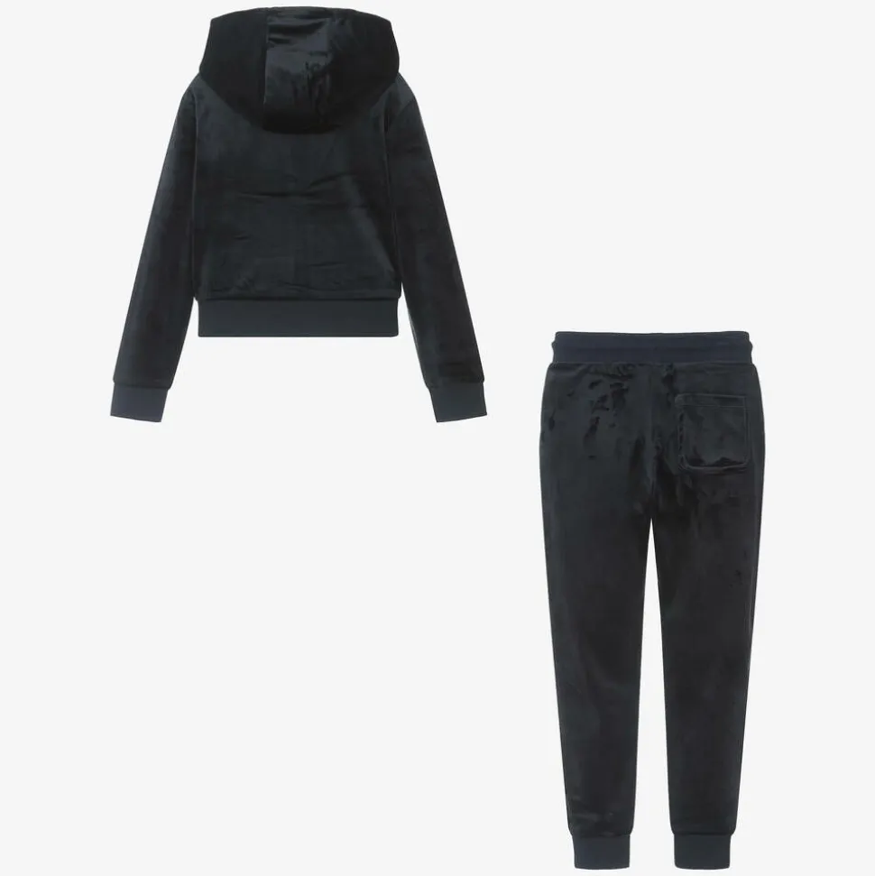 Girls Navy Blue Velour Tracksuit