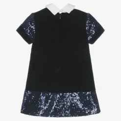 Girls Navy Blue Velvet & Sequin Dress