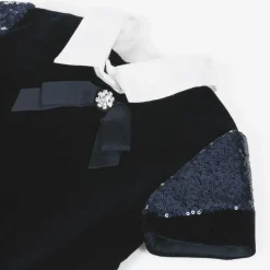 Girls Navy Blue Velvet & Sequin Dress