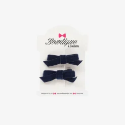 Girls Navy Blue Velvet Bow Hair Clips (2 Pack)