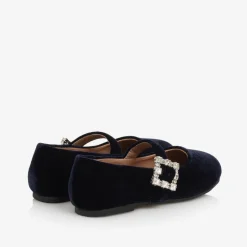 Girls Navy Blue Velvet Shoes