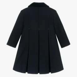 Girls Navy Blue Wool & Velvet Coat