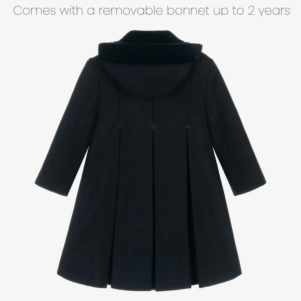 Girls Navy Blue Wool & Velvet Coat