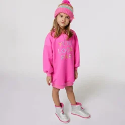 Girls Neon Pink Cotton Sweatshirt Dress