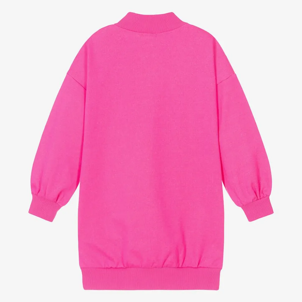 Girls Neon Pink Cotton Sweatshirt Dress