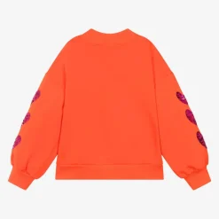 Girls Orange Cotton Heart Sweatshirt