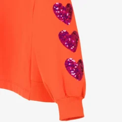 Girls Orange Cotton Heart Sweatshirt