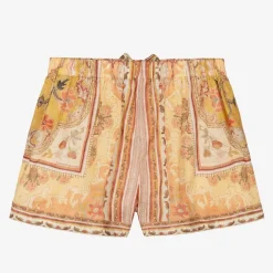 Girls Orange Patterned Cotton Shorts