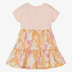 Girls Pale Pink & Orange Cotton Dress
