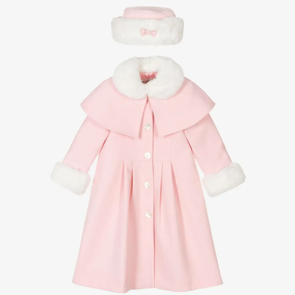 Girls Pale Pink Coat & Hat Set