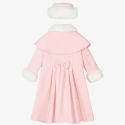 Girls Pale Pink Coat & Hat Set