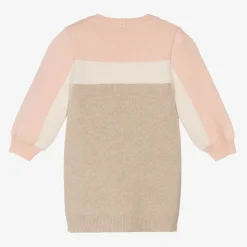 Girls Pink & Beige Cotton Sweater Dress