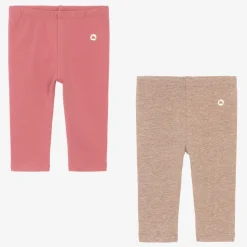 Girls Pink & Beige Cotton Leggings (2 Pack)