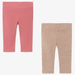 Girls Pink & Beige Cotton Leggings (2 Pack)