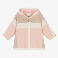 Girls Pink & Beige Cotton Knit Cardigan