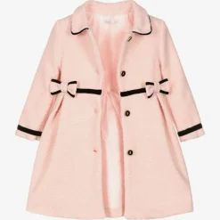 Girls Pink & Black Bouclé Coat
