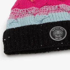 Girls Pink & Black Knitted Pom-Pom Hat