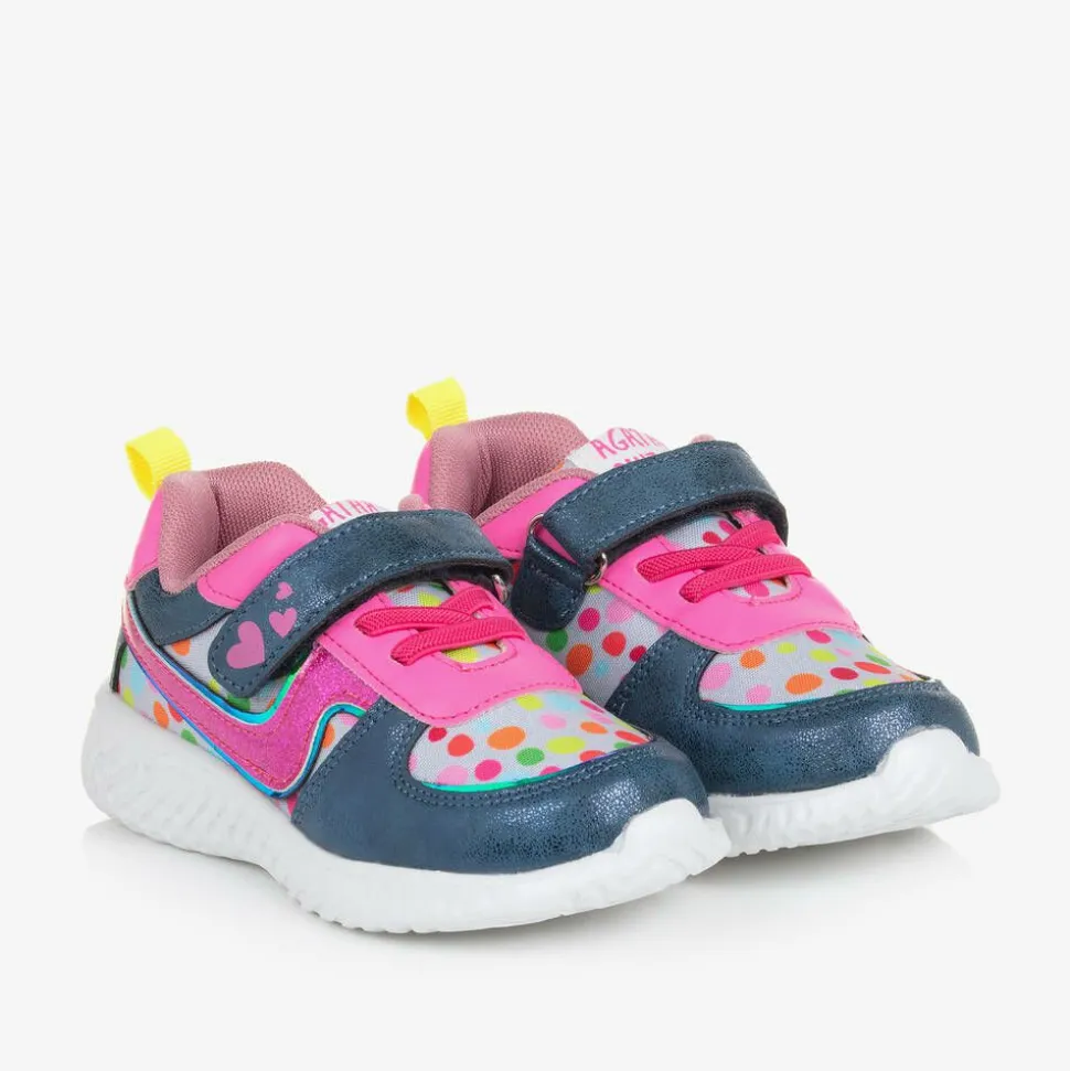 Girls Pink & Blue Dot Print Trainers