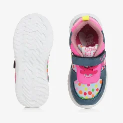 Girls Pink & Blue Dot Print Trainers